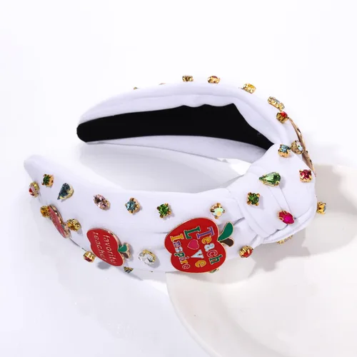 Vista 6 de Diademas para profesoras, diadema anudada con perlas de cristal para mujer, lindo libro para enseñar, adornado con nudo superior, regalos