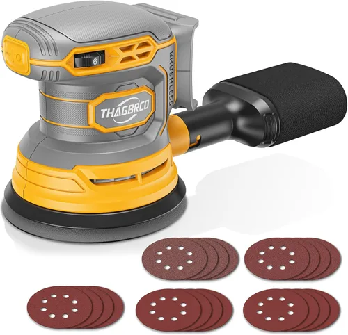 Vista 9 de Lijadora orbital inalámbrica compatible con Milwaukee 18V, lijadora orbital eléctrica con motor sin escobillas de 12000 RPM, lijadora de velocidad