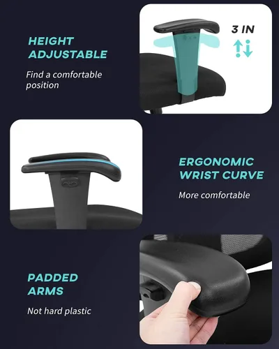 Vista 7 de Silla de oficina, silla de escritorio ergonómica con soporte Lumar, silla giratoria para juegos con reposabrazos ajustable, malla transpirable