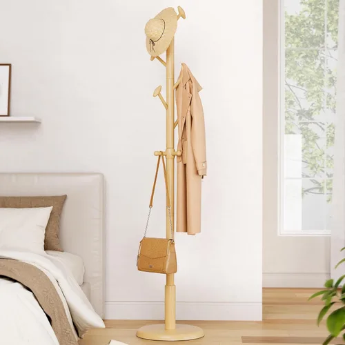 Vista 10 de Taitiy Perchero de madera maciza independiente con 10 ganchos para dormitorio, sala de estar, entrada, soporte resistente para sombreros, abrigos