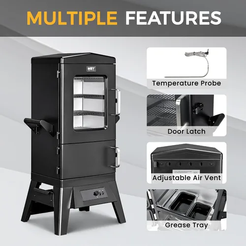 Vista 8 de Ahumador eléctrico con tapa, pantalla LED, sonda integrada para carne, ahumadores de barbacoa de gran capacidad, 4 estantes fuman más con 633 pies