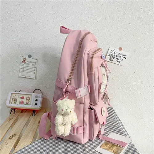Vista 3 de MARINASUKA Mochila kawaii preciosa mochila pastel con pin Kawaii y accesorios estéticos para estudiantes adolescentes y niñas, Rosado, Mochila