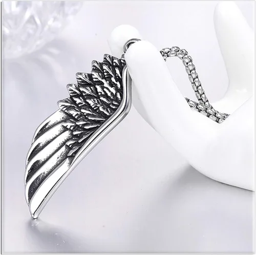 Vista 5 de Xusamss Punk Rock - Collar con colgante de ala de ángel de acero de titanio cadena de eslabones de 236in