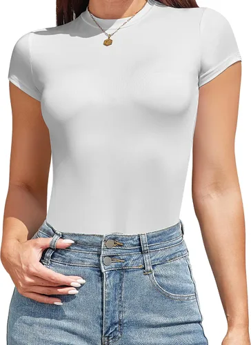 Vista 4 de 3 piezas de body de manga corta para mujer, cuello redondo, ajustado, básico, camisetas
