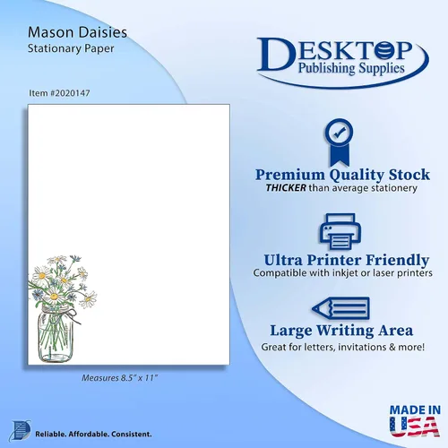 Vista 2 de Papel de papelería Mason Daisies - 80 hojas