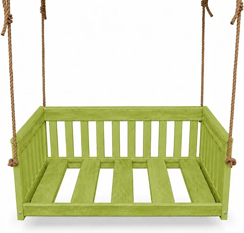 Vista 13 de Amish Made Antique Mahogany Mission Swing, Made in USA Deep Seating Mission Collection HDPE Poly Lumber Porch Swing with Rope, All-Weather Outdoor