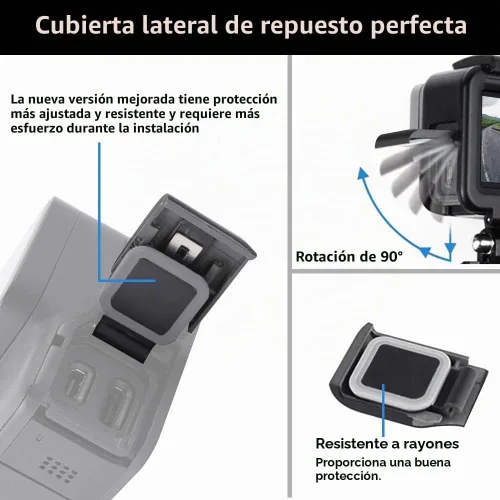 Vista 5 de Puerta lateral de repuesto para GoPro Hero 7 Negro USB-C HDMI Case Cubierta lateral Reparación Accesorios de cámara (negro)