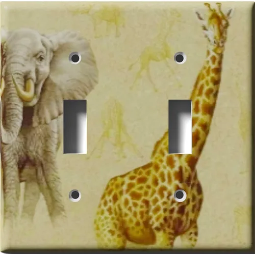 Vista 2 de Placa decorativa de salida - Jirafa y elefante en faros - Receptáculo doble dúplex