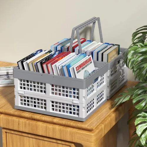 Vista 5 de Paquete de 2 cajas de almacenamiento plegables de plástico con asas, cajas plegables de plástico de 15 L para compras