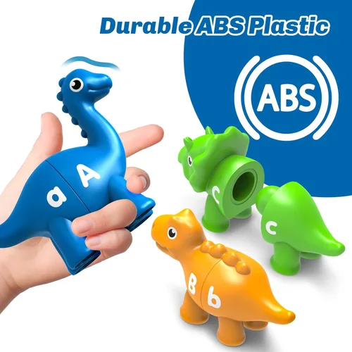 Vista 3 de 26 piezas de juguetes de aprendizaje del alfabeto de dinosaurios para niños de 3 a 5 años, juego de emparejamiento ABC de doble cara con mayúsculas