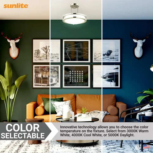 Vista 5 de Sunlite 87783 Lámpara colgante LED de doble banda de 12 pulgadas, montaje empotrado, 15 vatios, 1050 lúmenes, color seleccionable 30K/40K/50K