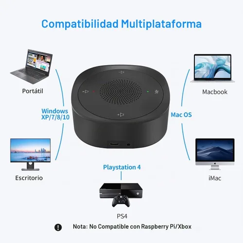 Vista 5 de Micrófono de altavoz USB, micrófono de computadora omnidireccional para conferencia, con captación de voz de 360º, botones de sensor táctil