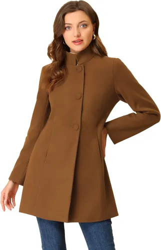 Vista 37 de Allegra K Abrigo de invierno para mujer, abrigo de cuello alto medio largo Negro