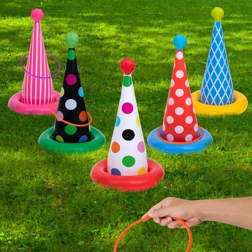 Vista 7 de Juego inflable de lanzamiento de anillos, juegos de fiesta de cumpleaños, juego de lanzamiento de anillos para niños y adultos, decoración de fiesta