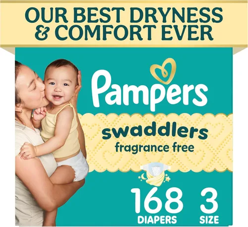 Vista 39 de Pampers Pañales Swaddlers, talla 4 (15-34 libras), 150 unidades, sin fragancia, hipoalergénicos, absorbentes, recomendados por pediatras, seguros