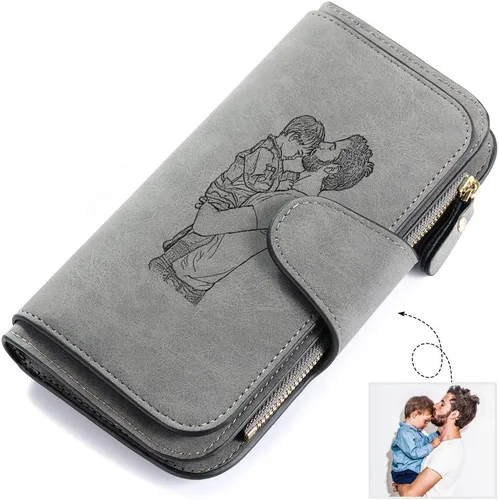 Vista 35 de Loveje - Billeteras personalizadas para mujer, de piel sintética, con grabadas fotográficas, triple pliegue, tarjeta de crédito, cartera larga