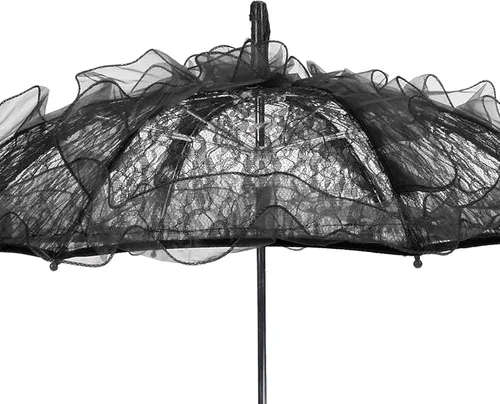 Vista 5 de Parasol, sombrilla de tela de encaje, sombrilla negra, sombrilla de boda, decoración artesanal para bodas, fiestas, fotos, regalos, bailes