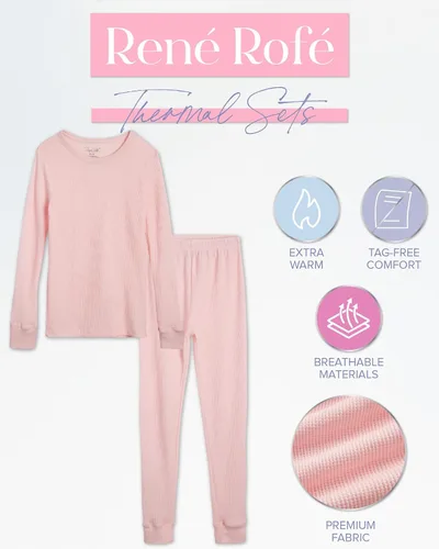 Vista 18 de Rene Rofe Girls' Thermal Underwear Set - 2 Piece Waffle Knit Top and Long Johns (2T-16)