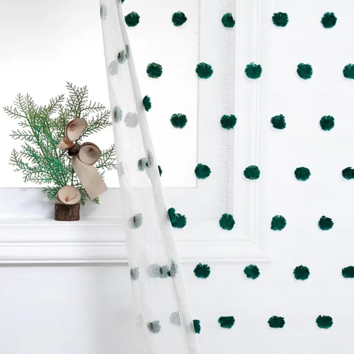 Vista 10 de MYSKY HOME Cortinas rosas para dormitorio de niñas, habitación de guardería, pompones para habitación de niñas y niños, cortinas traslúcidas blancas