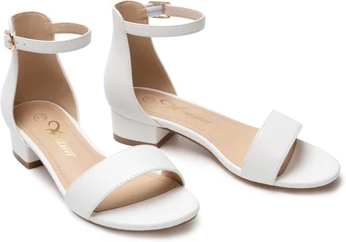 Vista 46 de Athlefit Sandalias para niñas, puntera abierta, correa en el tobillo, tacones bajos, zapatos de vestir para niñas pequeñas y grandes