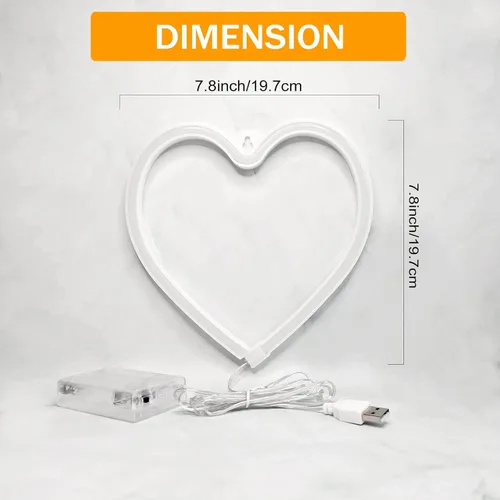 Vista 5 de Luces de corazón de neón – Lámpara de corazón LED rosa, decoración para el hogar, regalos colgantes, funciona con USB / pilas para dormitorio, sala