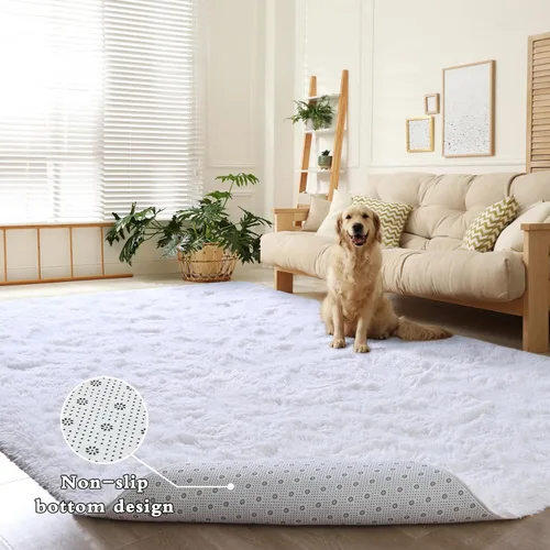 Vista 4 de DweIke Alfombras blancas esponjosas para dormitorio y sala de estar, 5 x 8 pies, suave felpa shaggy marfil crema para niñas, niños y chicos