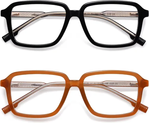 Vista 9 de AMOMOMA Paquete de 2 lentes de lectura retro para mujeres y hombres, marco rectangular para lector de computadora con luz azul AM6198