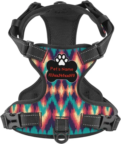 Vista 24 de Arnés personalizado para perro sin tirones, chaleco personalizado con bandera estadounidense para perro con número de teléfono y nombre de mascota