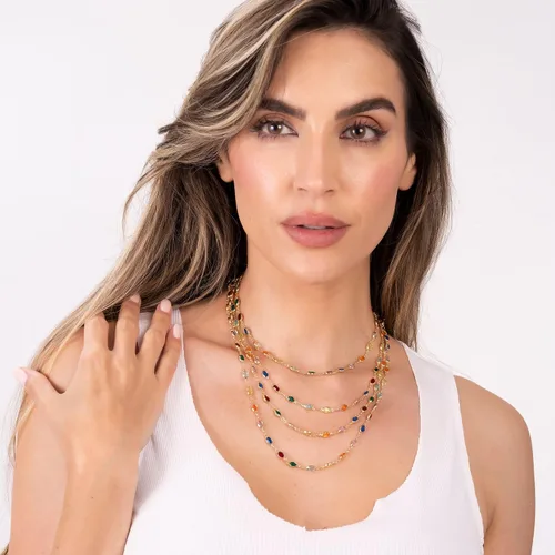 Vista 4 de Barzel Collar ovalado de cristal de piedra multicolor chapado en oro de 18 quilates para mujer, hecho en Brasil, Latón