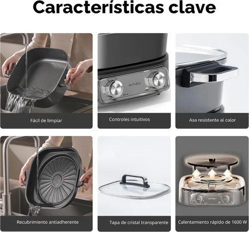 Vista 7 de Sartén eléctrica de 6 cuartos con parrilla Olla antiadherente con revestimiento cerámico libre de PFOA, 1600W, temporizador y 3 configuraciones