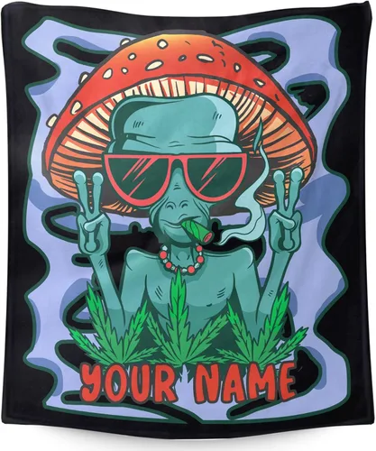 Vista 16 de Manta pequeña de marihuana de marihuana de hongos, 50 x 40 pulgadas, para mujeres y hombres, manta de felpa suave para cama, sofá, manta negra