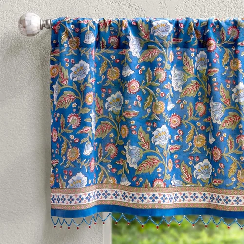 Vista 24 de Saffron Marigold Cortina de cenefa impresa a mano con ribete de cuentas, velo de novia blanco, perfecta para cocina, dormitorio, baño, comercio