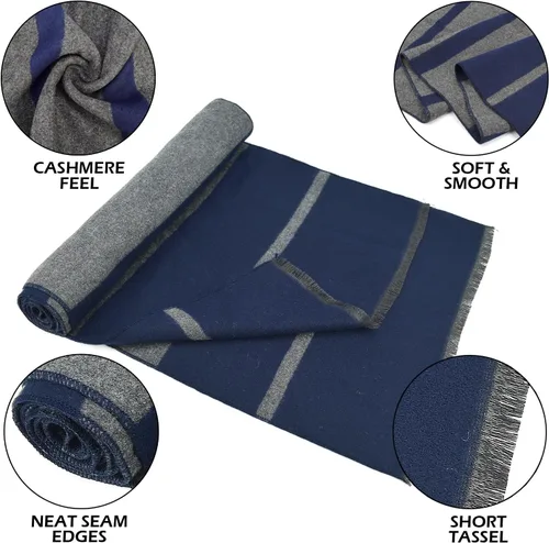 Vista 2 de EINSKEY Bufanda de invierno para hombre, paquete de 2 bufandas de mezcla de lana con borlas de contraste a rayas suaves y largas bufandas de moda