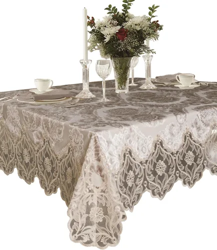 Vista 10 de Violet Linen Elegantes manteles de terciopelo con diseño floral transparente de lujo, color gris topo, 45 x 45 pulgadas