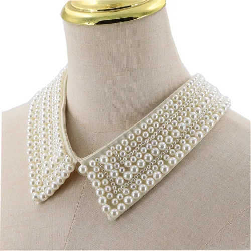 Vista 3 de Collar desmontable de perlas de imitación con cuello falso, collar de gargantilla, collar de marfil para mujeres y niñas, accesorios de ropa