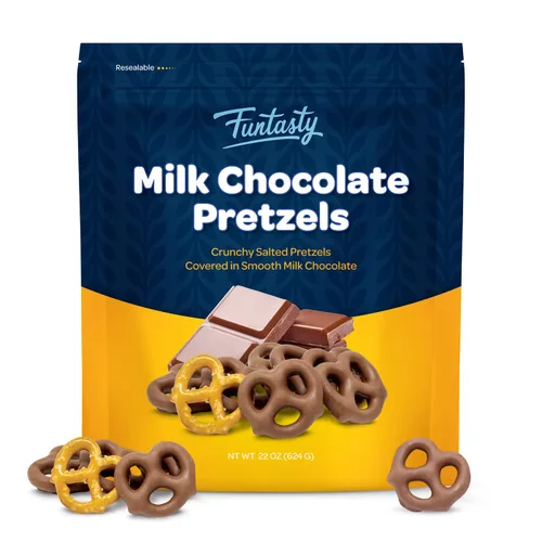 Vista 6 de Pretzels cubiertos de chocolate con leche, aperitivo dulce y salado - Bolsa de 22 onzas Bocadillo de oficina, mini pretzels