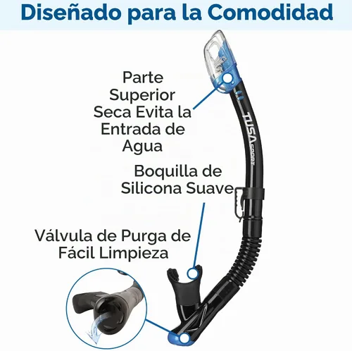 Vista 5 de TUSA Máscara deportiva Serene para adultos y esnórquel seco combinado con bolsa de viaje reutilizable
