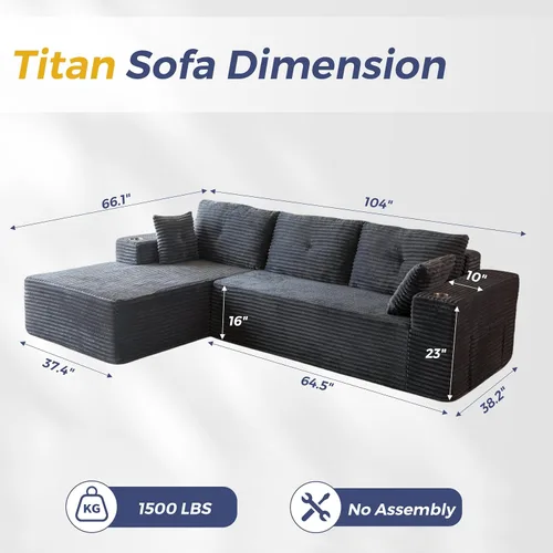 Vista 2 de MAXYOYO Sofá modular de 104 pulgadas con diván en forma de L, moderno sofá deshuesado para sala de estar, sofá en una caja, sofá cama de gran