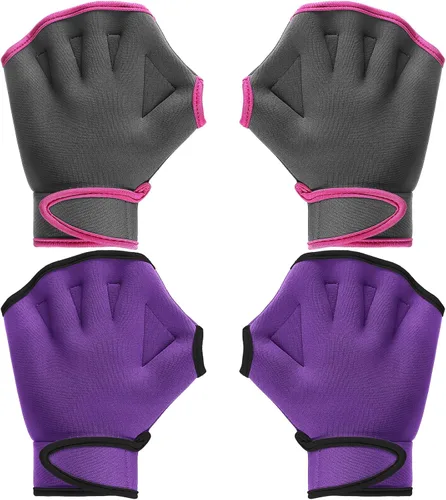 Vista 11 de Sumind - 2 pares de guantes de natación para mujeres y hombres, guantes de neopreno con malla para aeróbicos acuáticos, ejercicio de piscina, Negro