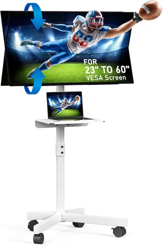 Vista 10 de Soporte de TV móvil para televisores de pantalla plana LCD LED OLED de 23 a 60 pulgadas de hasta 88 libras, inclinación y altura ajustable, ruedas