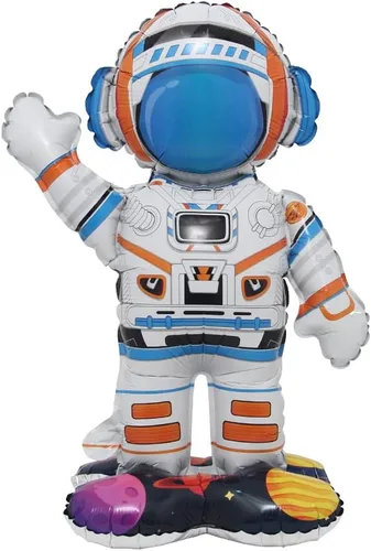 Vista 5 de Globos inflables de astronauta y hombre espacial con base de pie de papel de aluminio, tema espacial para niños, decoración de fiesta de cumpleaños