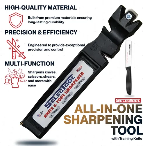 Vista 3 de Selectool Afilador de cuchillos multiherramienta para cuchillos de cocina con cuchillo de entrenamiento, cuchillo de bolsillo, herramientas
