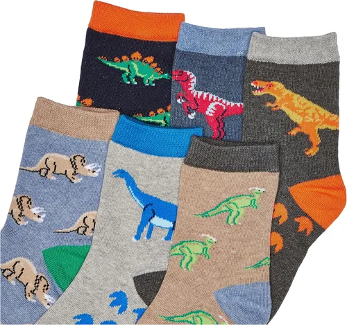 Vista 2 de Jefferies Socks Calcetines de algodón con patrón de dinosaurio para niños, paquete de 6