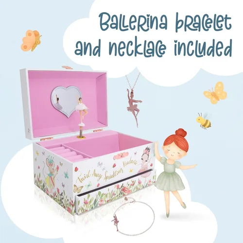 Vista 9 de The Memory Building Co Caja de joyería musical de bailarina, reproduce melodía clásica, caja de música con almacenamiento para niños de 6 a 12 años
