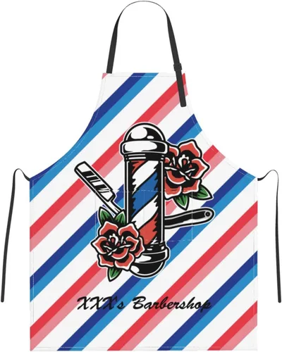 Vista 12 de Delantal de peluquería personalizado para hombres y mujeres, delantal de peluquería con texto personalizado con bolsillos, delantal ajustable