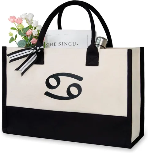 Vista 61 de TOPDesign Personalized Initial Canvas Beach Bag, Monogrammed Gift Tote Bag for Women