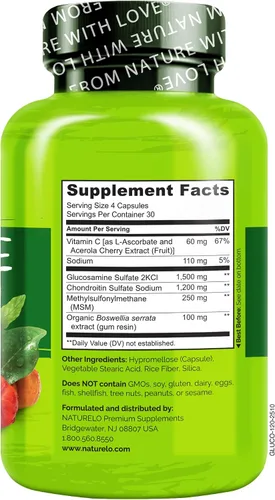 Vista 6 de NATURELO Glucosamina condroitina MSM con boswellia y vitamina C - Suplemento para comodidad, movilidad y fuerza de las articulaciones - 120 cápsulas