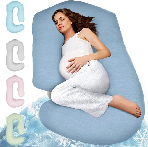 Vista 14 de Almohadas de embarazo para dormir - Almohada de cuerpo completo en forma de V C U con funda extraíble, almohada de maternidad refrescante de 57