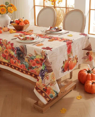 Vista 11 de Mantel rectangular con estampado de calabaza en acuarela de otoño, mantel rectangular de poliéster para otoño, resistente al agua, sin arrugas