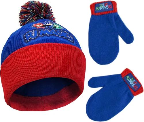 Vista 8 de PJ Masks Conjunto de gorro y mitones de invierno para niños, gorro para niños pequeños